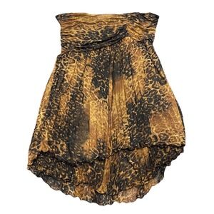 Vtg Y2K Lynn Ritchie 100% Silk High Low Skirt Brown Black Leopard Print‎ Size L
